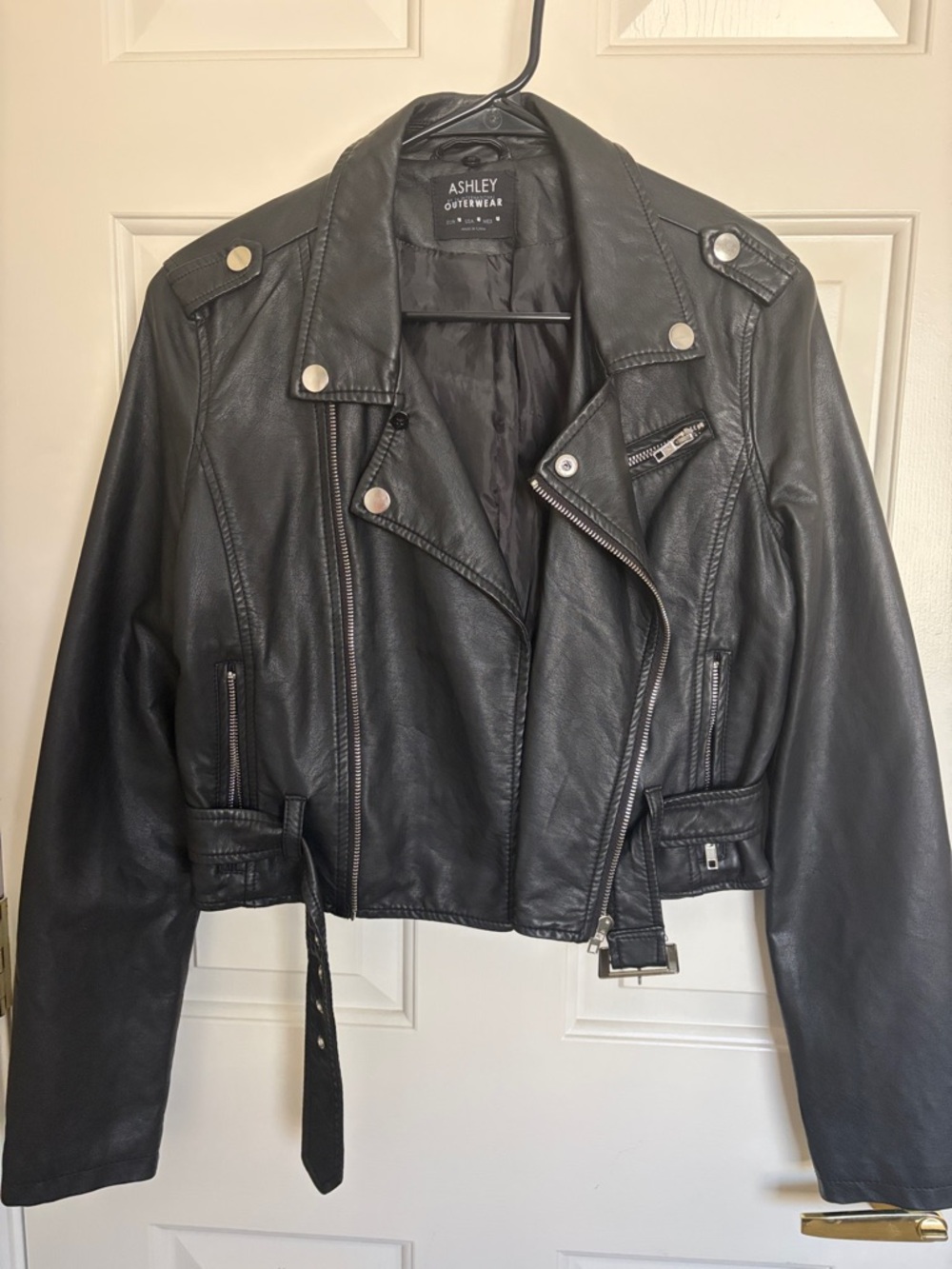 Ashley By 26 International Black Faux Leather Moto Biker Jacket